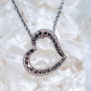 Sterling Silver Marcasite Heart Pendant Necklace 💜